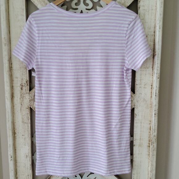 Caslon Women's Short Sleeve Pocket Cotton Tee in Purple Stripe - Picture 6 of 6